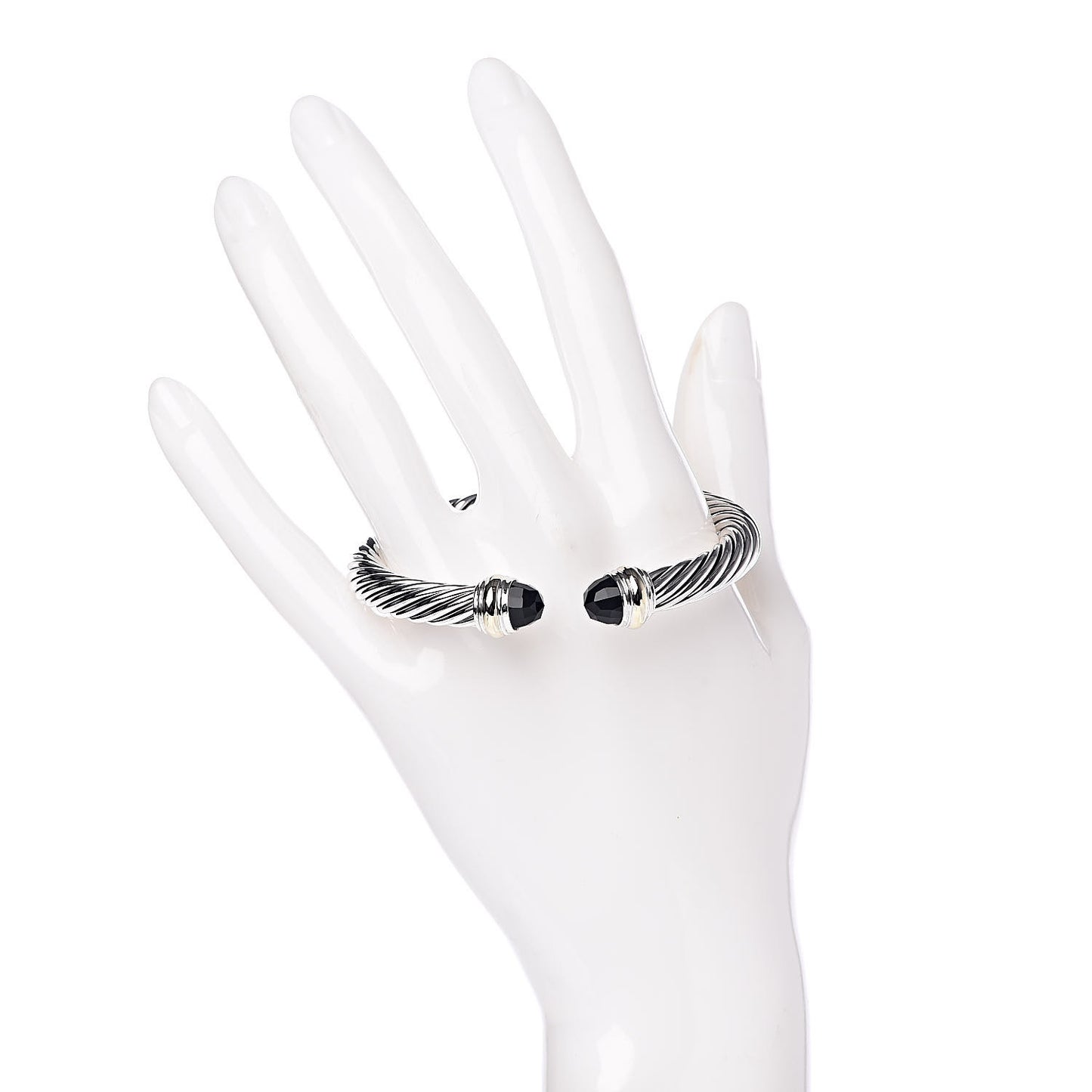 Sterling Silver 14K Yellow Gold Black Onyx 7mm Cable Classics Bracelet