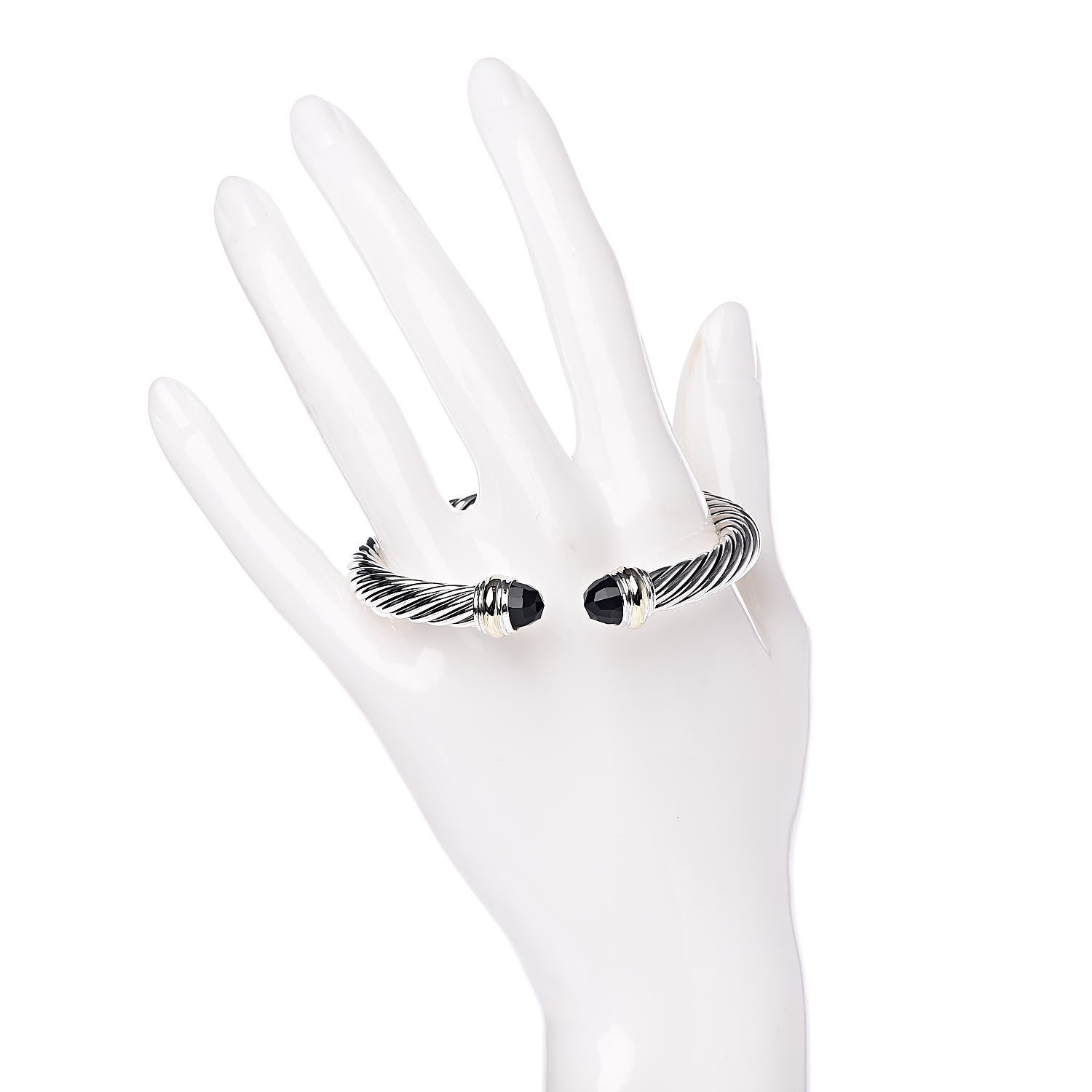 David Yurman Sterling Silver 14K Yellow Gold Black Onyx 7mm Cable Classics Bracelet 2 of 4
