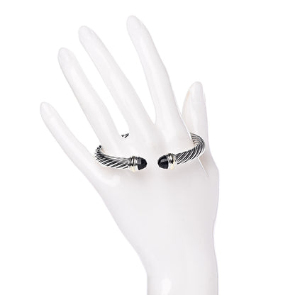 David Yurman Sterling Silver 14K Yellow Gold Black Onyx 7mm Cable Classics Bracelet 2 of 4