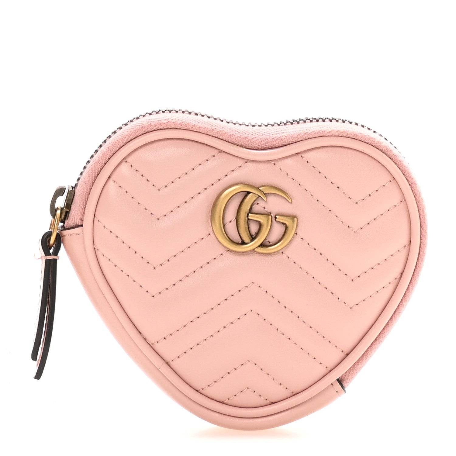 Gucci Calfskin Matelasse Chevron GG Marmont Heart Coin Purse Perfect Pink 1 of 9