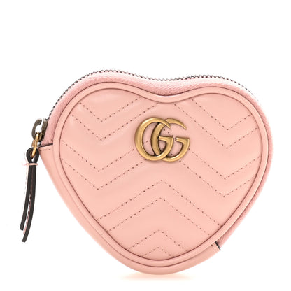 Gucci Calfskin Matelasse Chevron GG Marmont Heart Coin Purse Perfect Pink 1 of 9