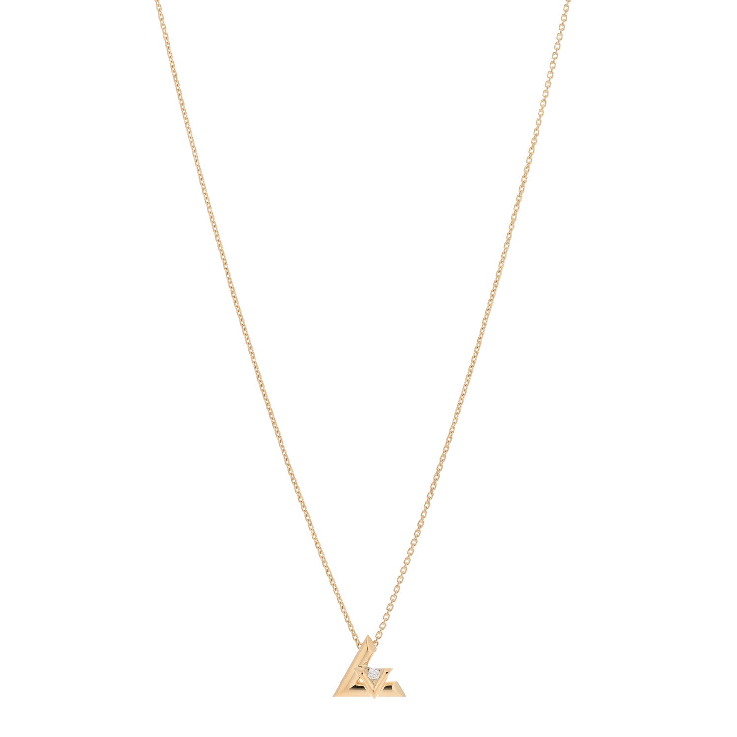 Louis Vuitton 18K Yellow Gold Diamond Small LV Volt One Pendant Necklace 1 of 5