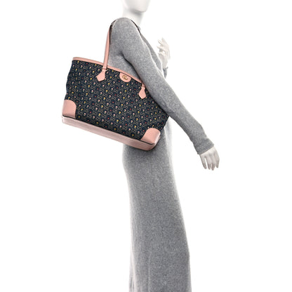 Gucci New Denim Dollar Calfskin Floral GG Monogram Medium Ophidia Shopping Tote Blue Tea Multicolor Powder Pink 2 of 9