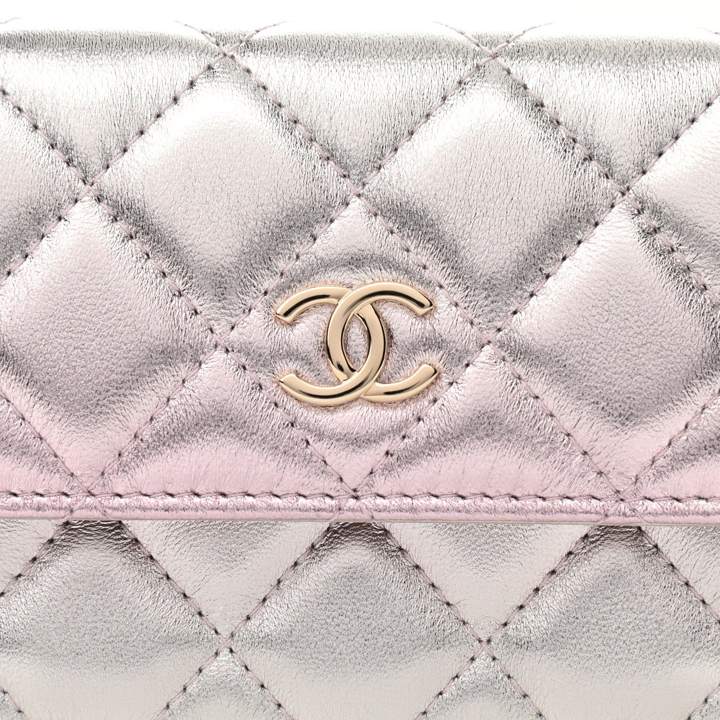 Gradient Metallic Lambskin Quilted Flap Chain Belt Bag Gold Pink