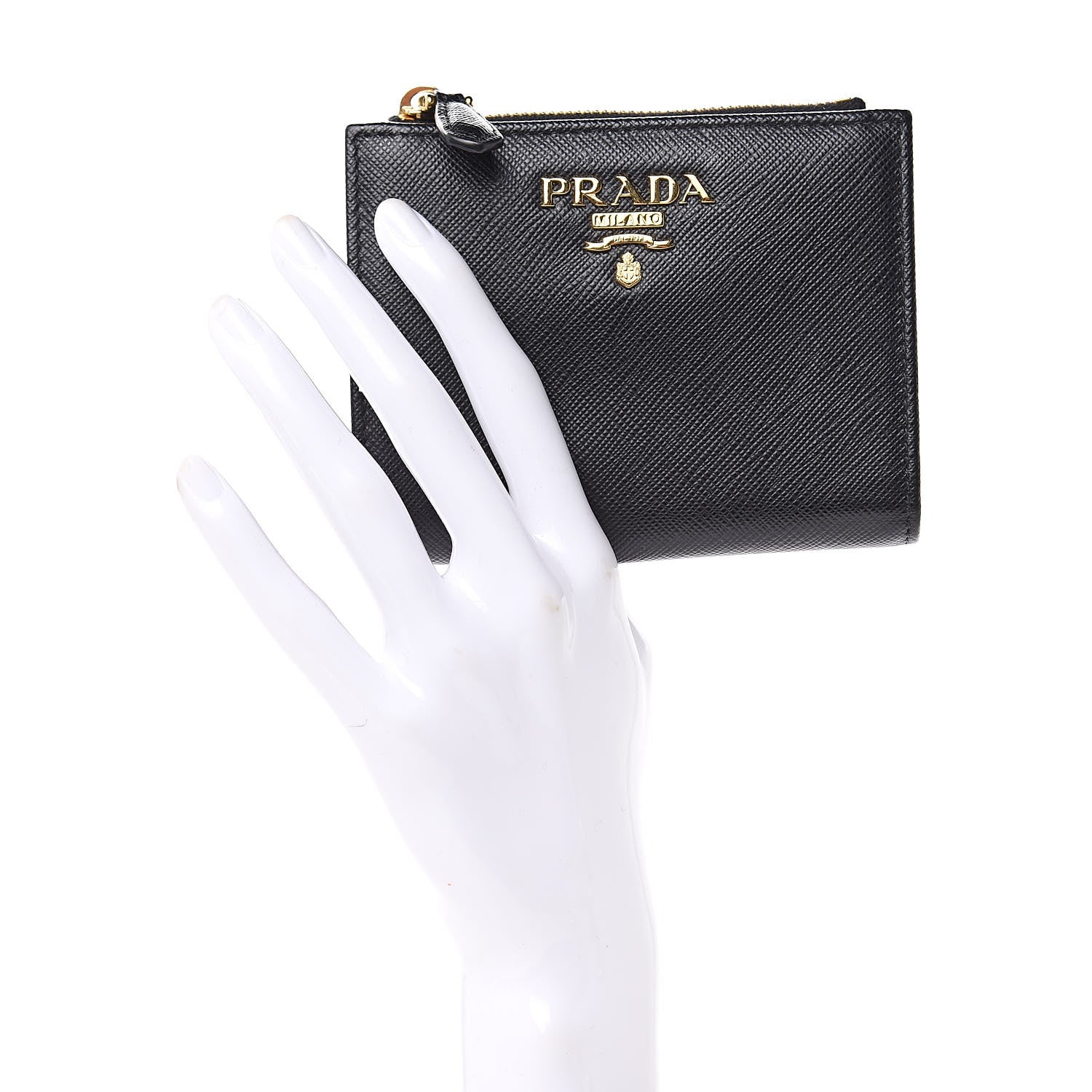 Prada Saffiano Metal Compact Wallet Black 2 of 8