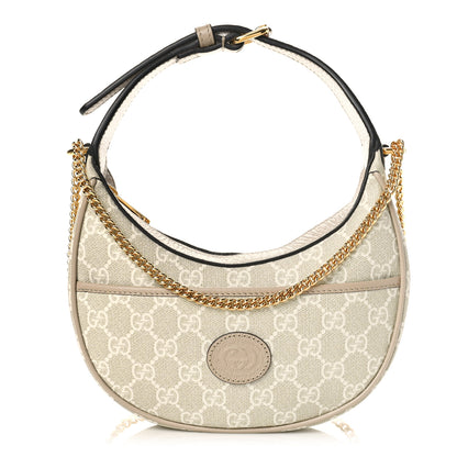Gucci GG Supreme Monogram Textured Dollar Calfskin Mini Retro Interlocking G Half Moon Bag Beige Mystic White Oatmeal 1 of 8