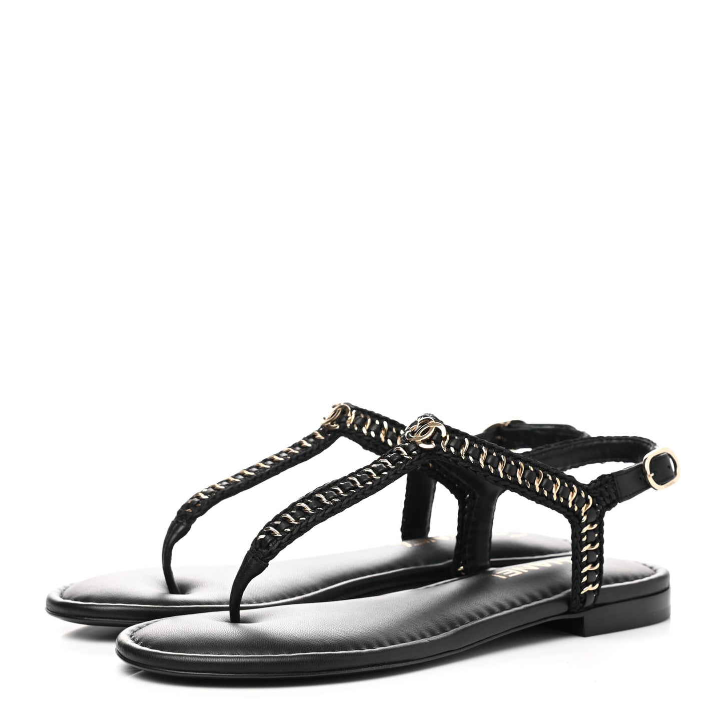 Lambskin Embroidered CC Thong Sandals 41 Black