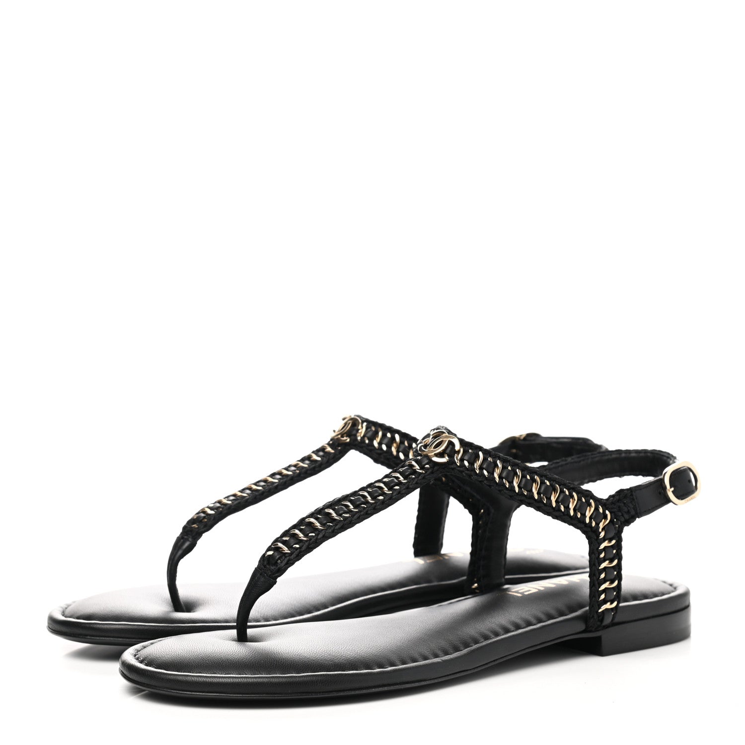 Chanel Lambskin Embroidered CC Thong Sandals 41 Black 3 of 9