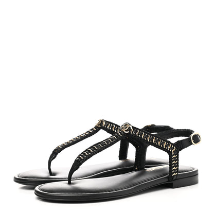 Chanel Lambskin Embroidered CC Thong Sandals 41 Black 3 of 9
