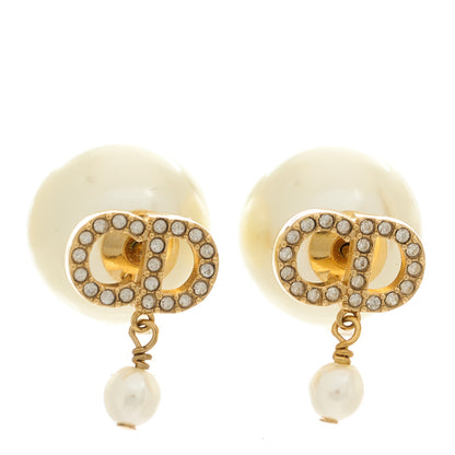 Christian Dior Pearl Crystal Tribal CD Drop Earrings Gold 1 of 5