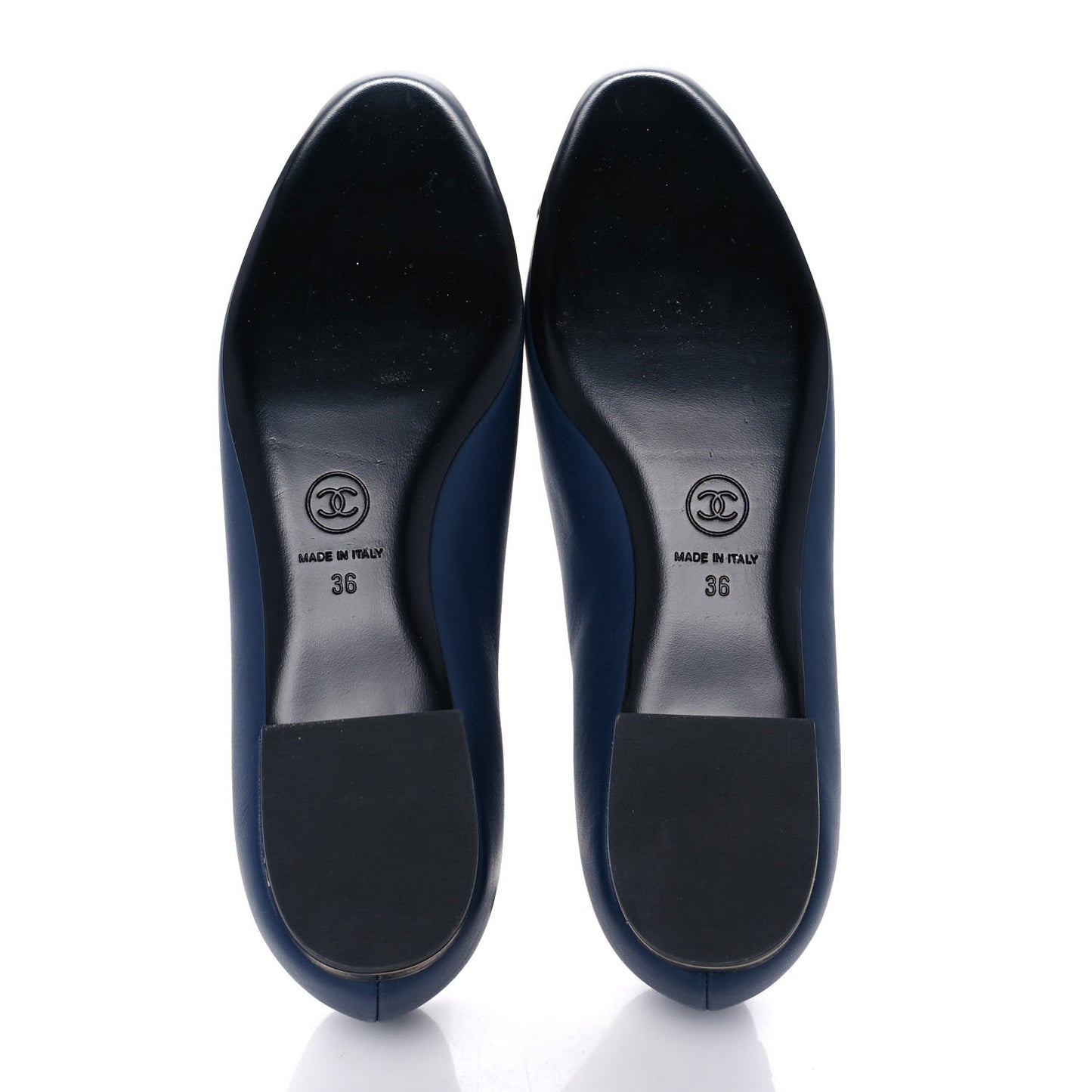 Crumpled Calfskin Cap Toe Ballerina Flats 36 Navy Black