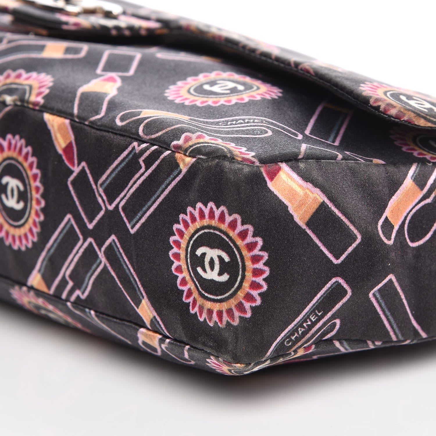 Chanel Satin Printed Lipstick Medium Single Flap Black 12 of 12