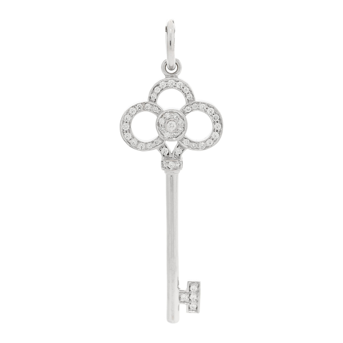 18K White Gold Diamond Mini Crown Key Pendant