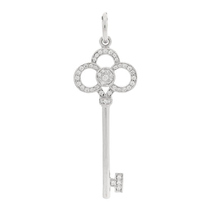 Tiffany 18K White Gold Diamond Mini Crown Key Pendant 1 of 4