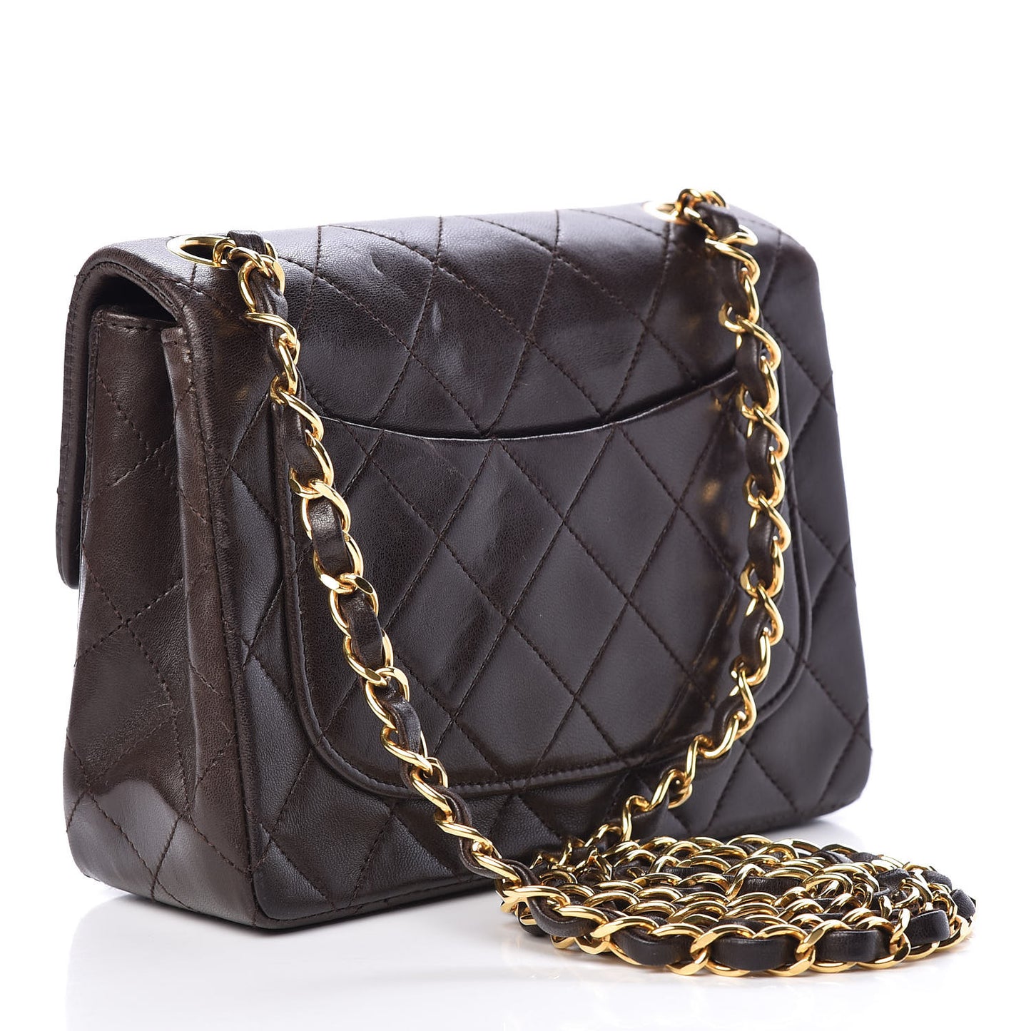 Lambskin Quilted Mini Square Flap Brown