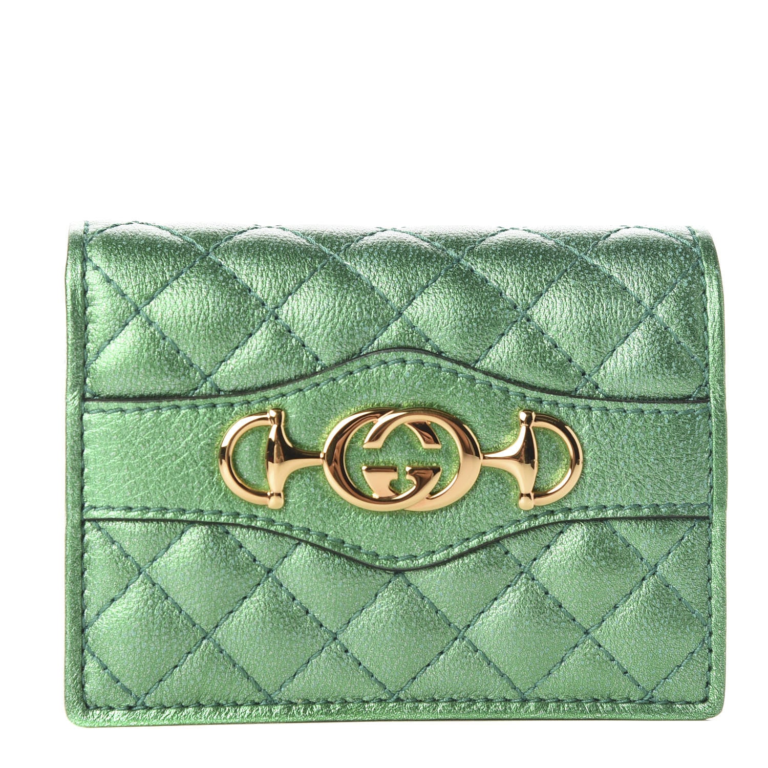 Gucci Laminated Nappa Trapuntata Zumi Card Case Jasmine Green 2 of 22