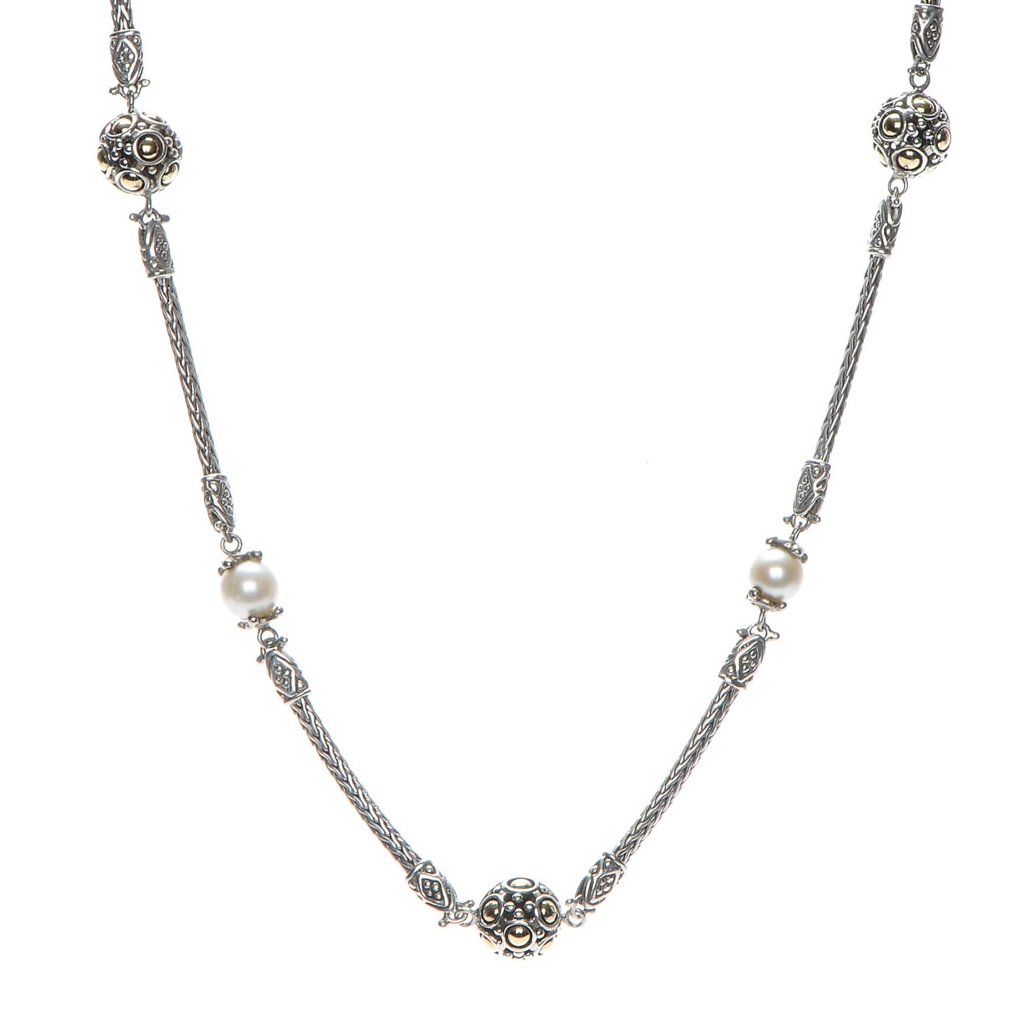 Sterling Silver 18K Gold Pearl Jaisalmer Station Necklace