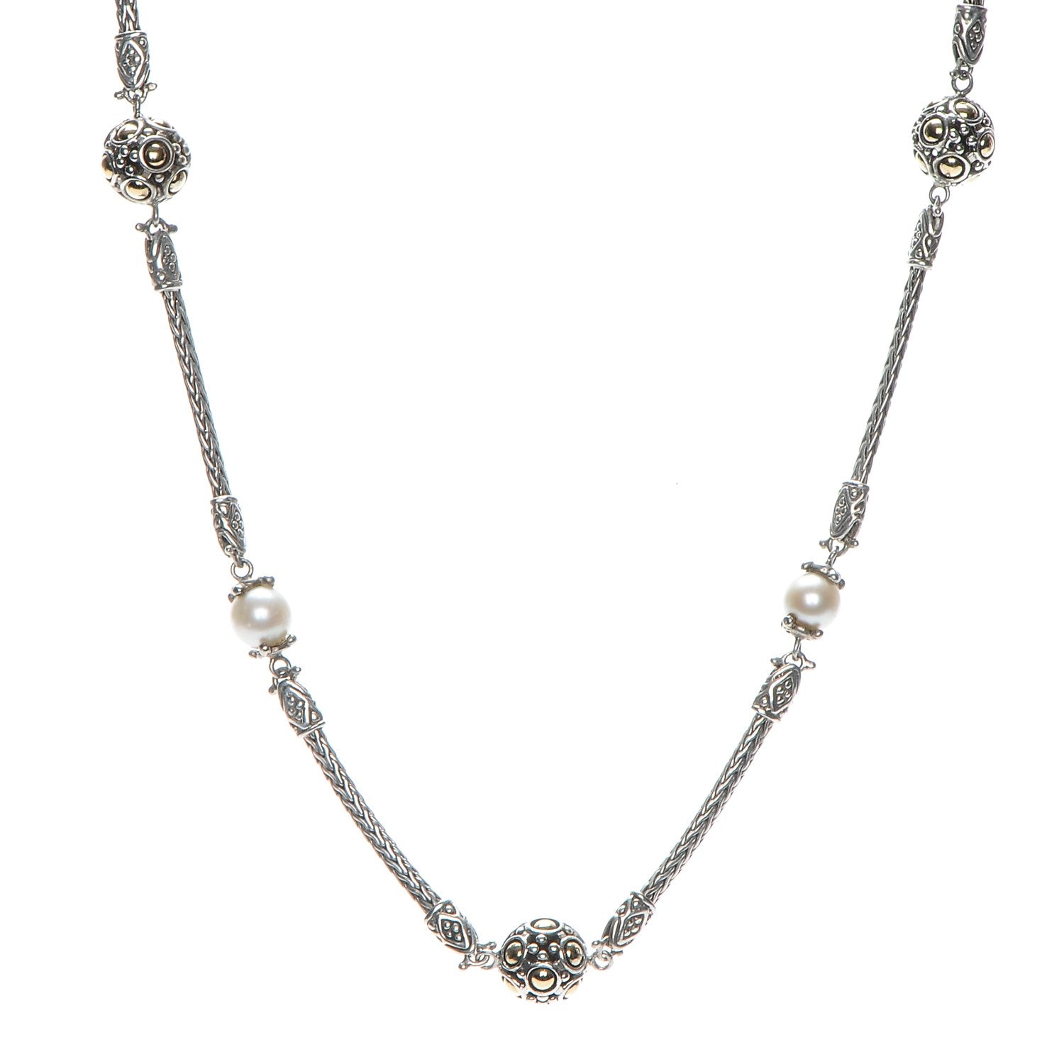 John Hardy Sterling Silver 18K Gold Pearl Jaisalmer Station Necklace 1 of 7