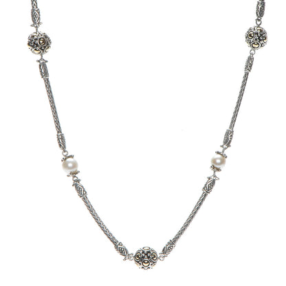 John Hardy Sterling Silver 18K Gold Pearl Jaisalmer Station Necklace 1 of 7