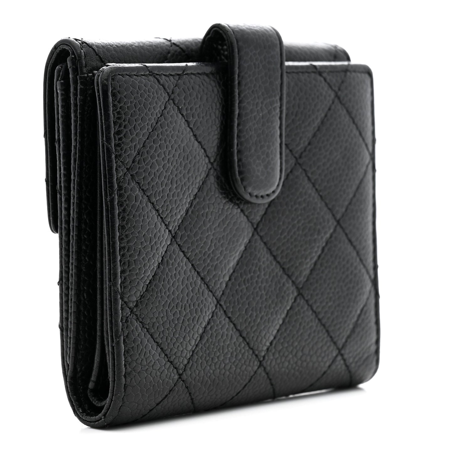 Caviar Quilted Compact French Flap Wallet Black