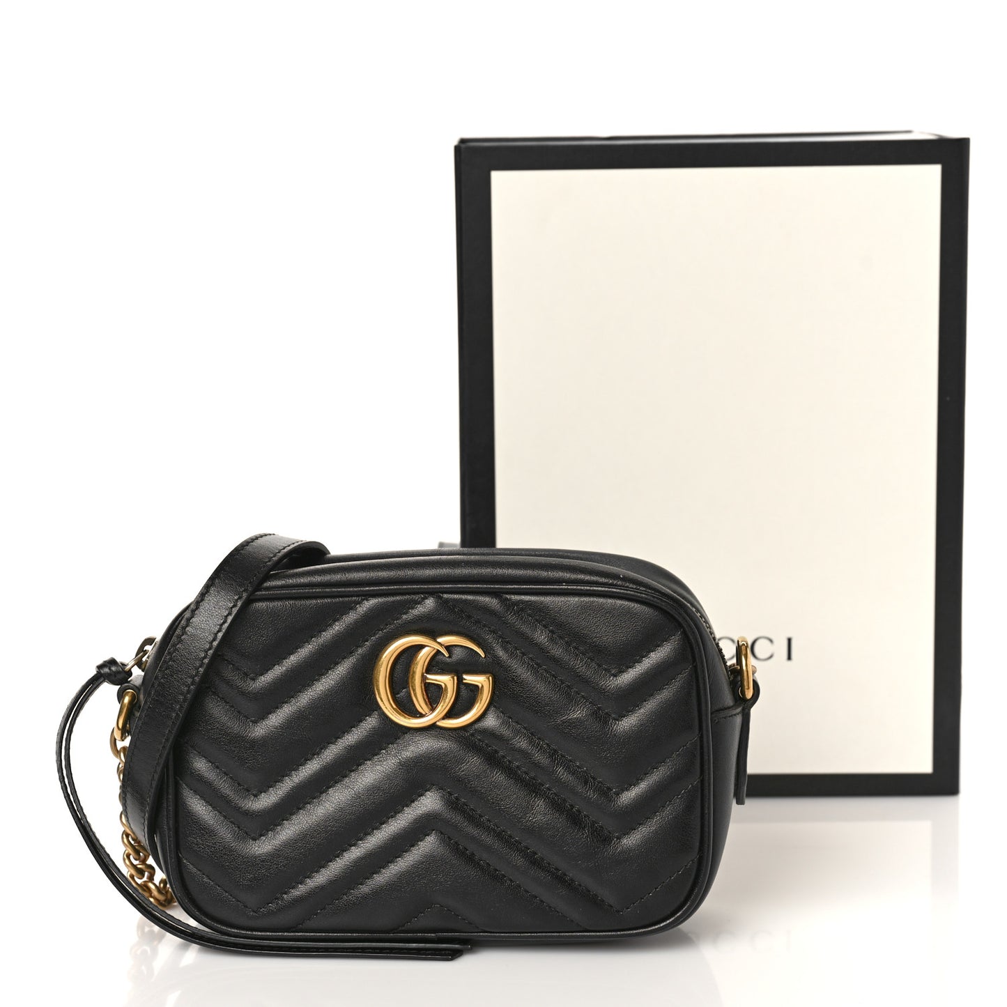 Calfskin Matelasse Mini GG Marmont Chain Shoulder Bag Black