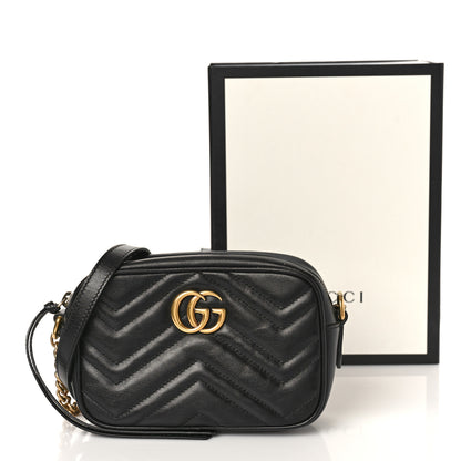 Gucci Calfskin Matelasse Mini GG Marmont Chain Shoulder Bag Black 10 of 10