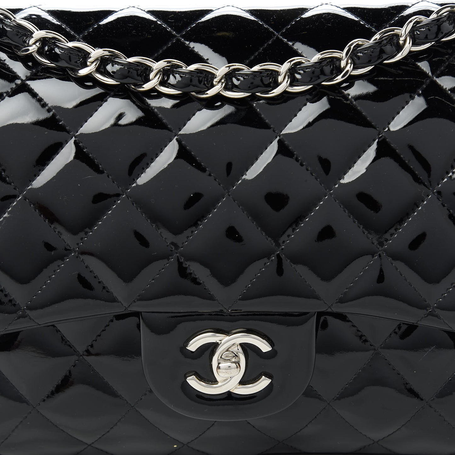 Patent Quilted Jumbo Double Flap Black