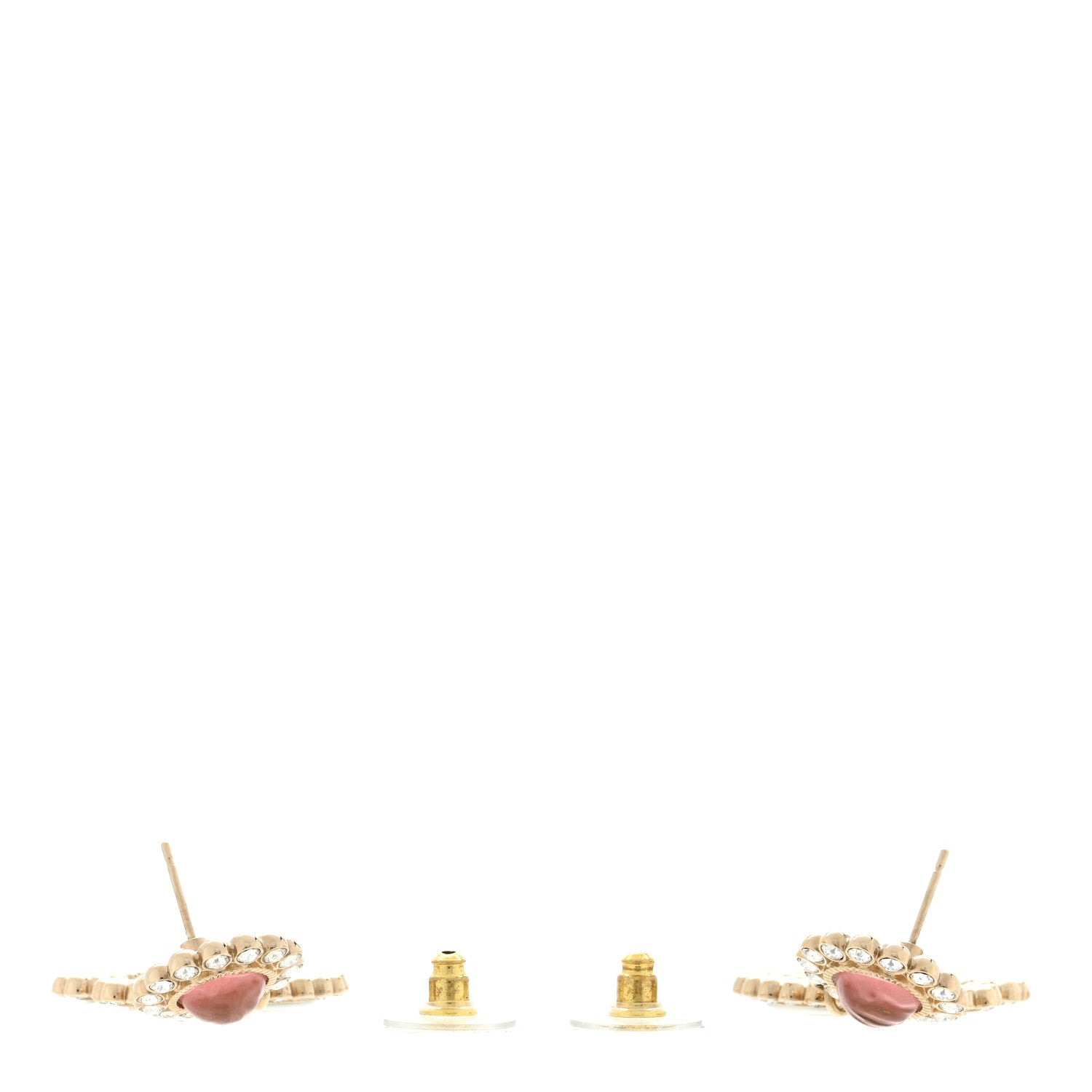 Chanel Metal Crystal Pearl CC Drop Earrings Pink Gold 3 of 4