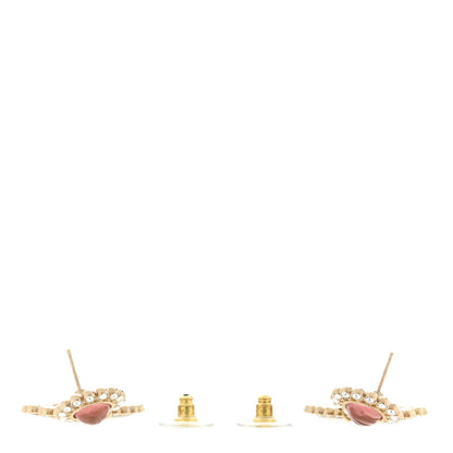Chanel Metal Crystal Pearl CC Drop Earrings Pink Gold 3 of 4