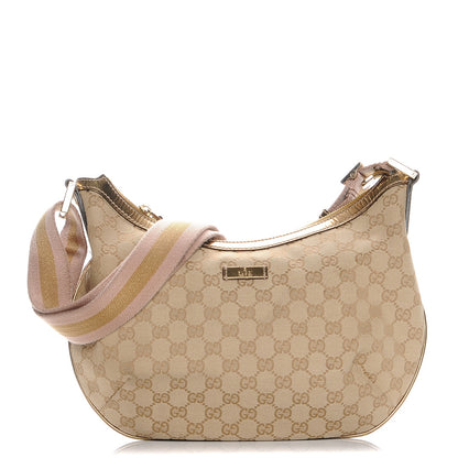 Gucci Monogram Web Medium Half Moon Hobo Gold Pink 1 of 8