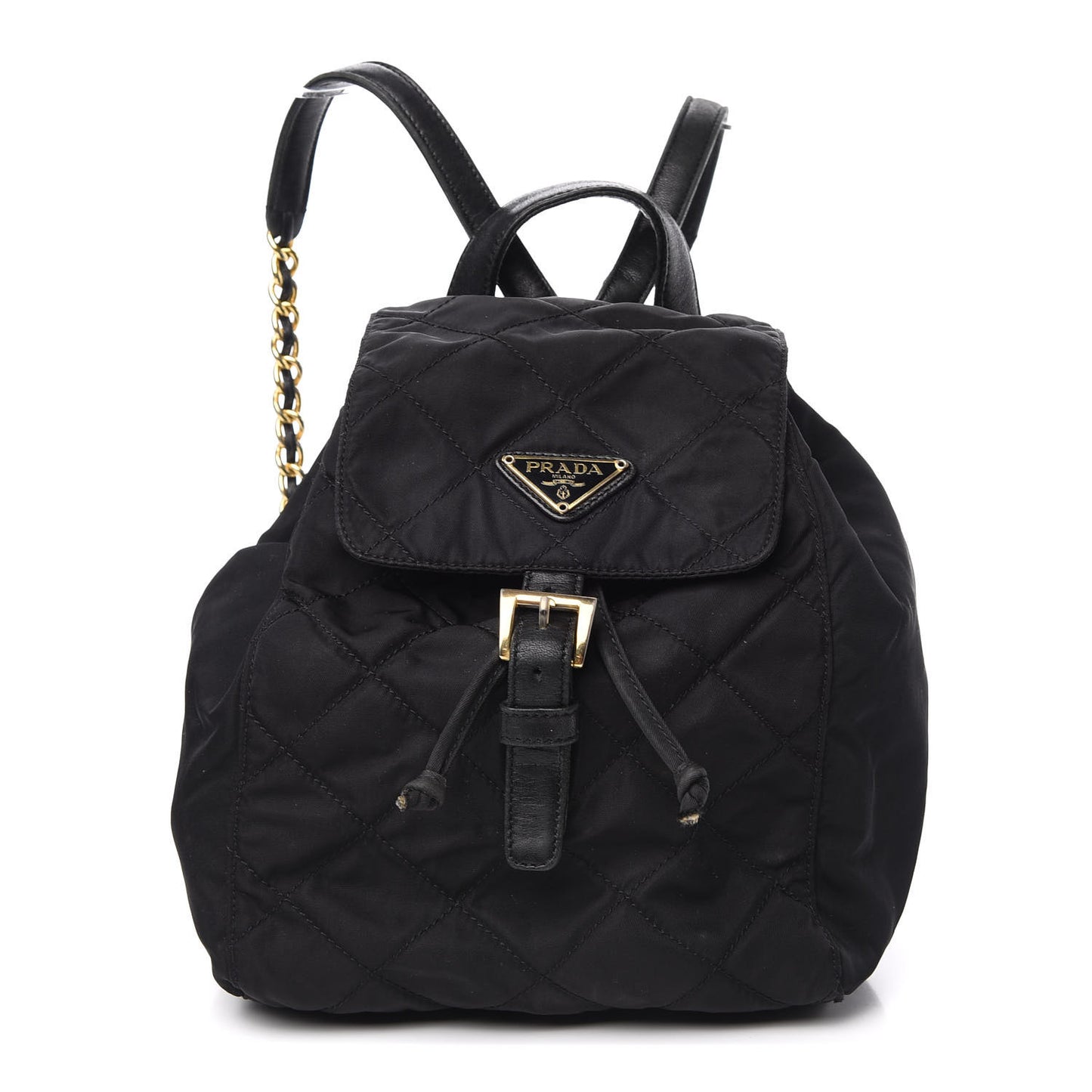 Tessuto Nylon Vela Quilted Chain Backpack Black
