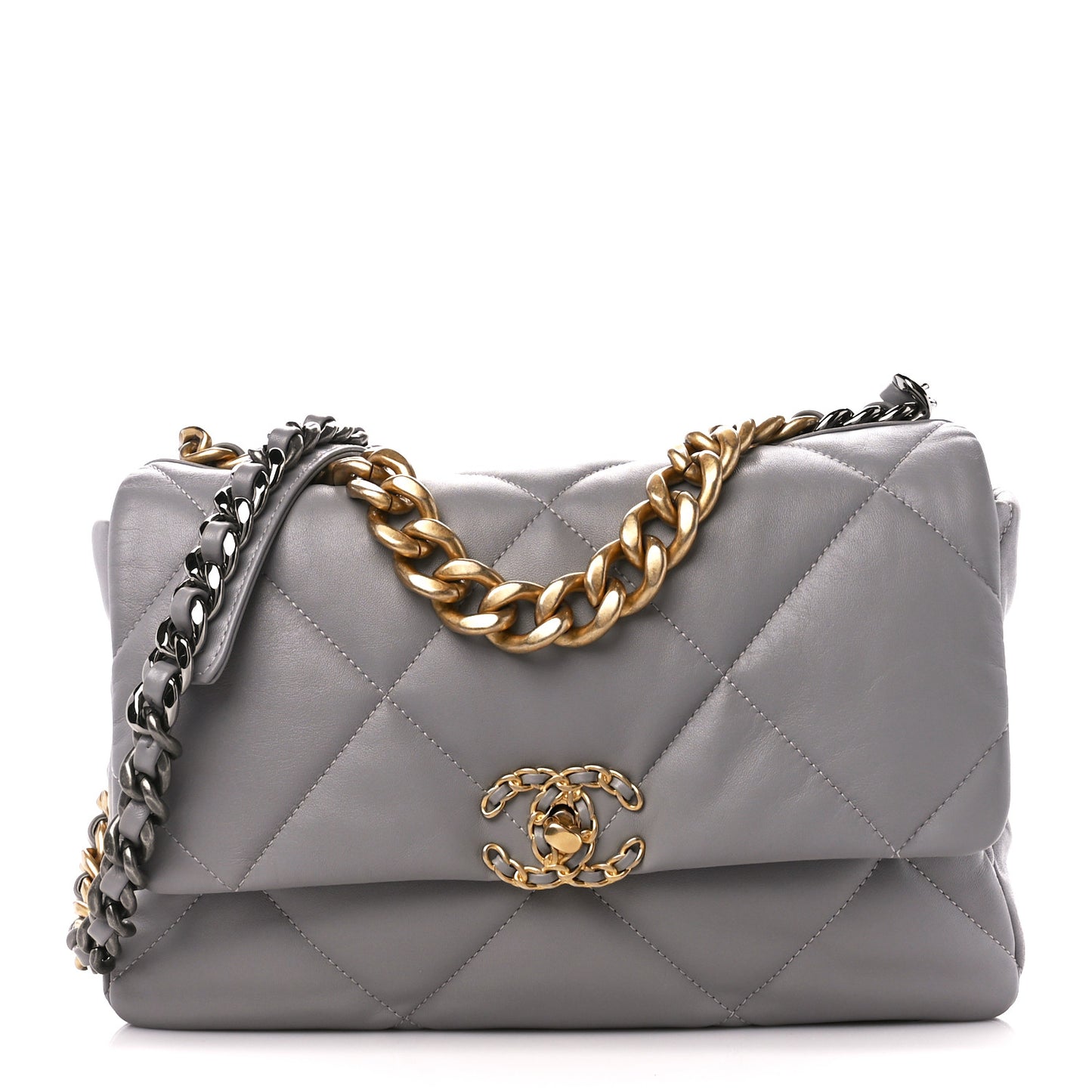 Lambskin Quilted Large Chanel 19 Flap Grey