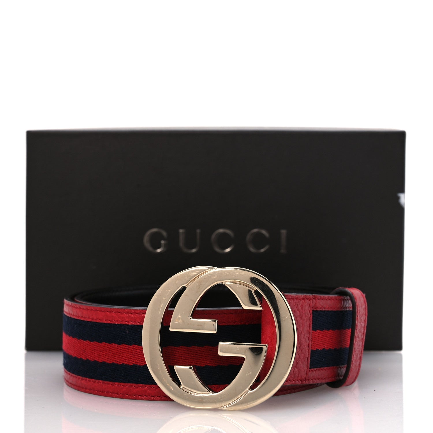 Gucci Calfskin Web Interlocking G Belt 90 36 Red 8 of 8