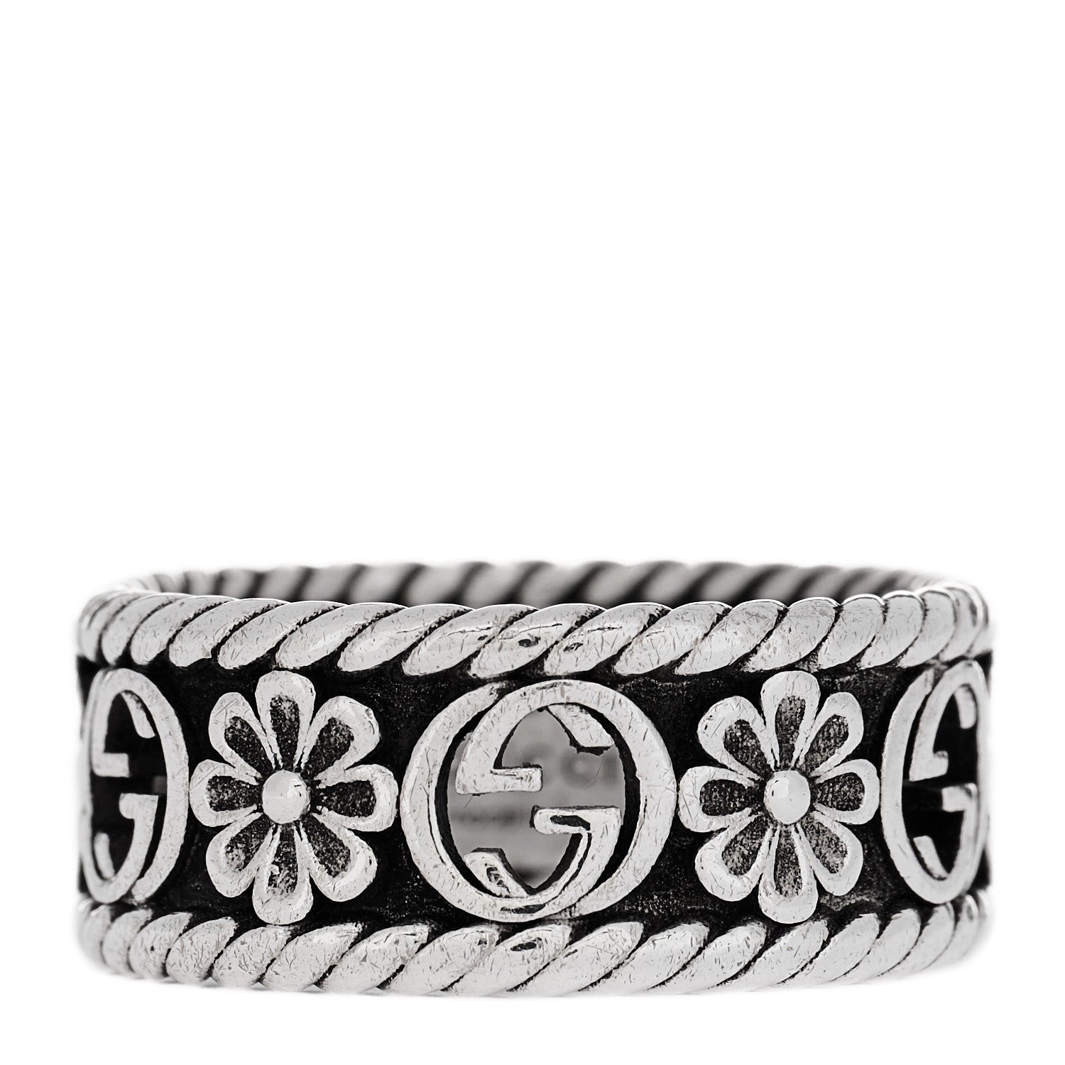 Gucci Sterling Silver Interlocking G Flower Ring 52 6 1736486