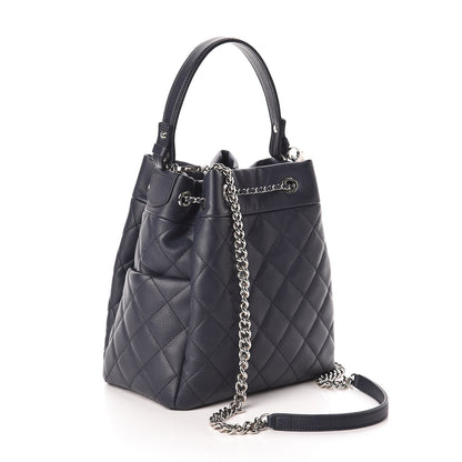 Chanel Grained Calfskin Quilted Medium CC Chain Bucket Drawstring Bag Blue 3 of 10
