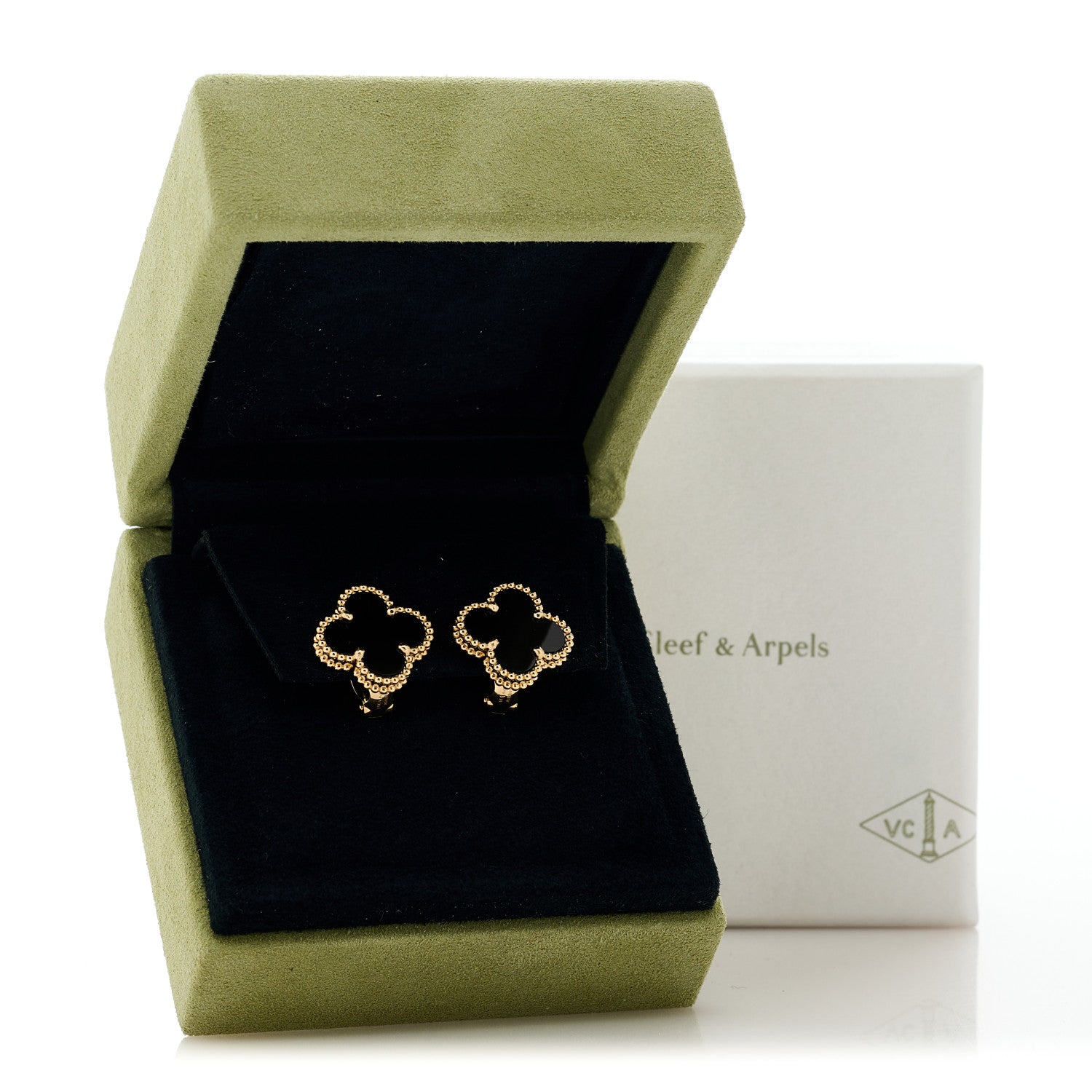 Van Cleef & Arpels 18K Yellow Gold Black Onyx Vintage Alhambra Earrings 5 of 5