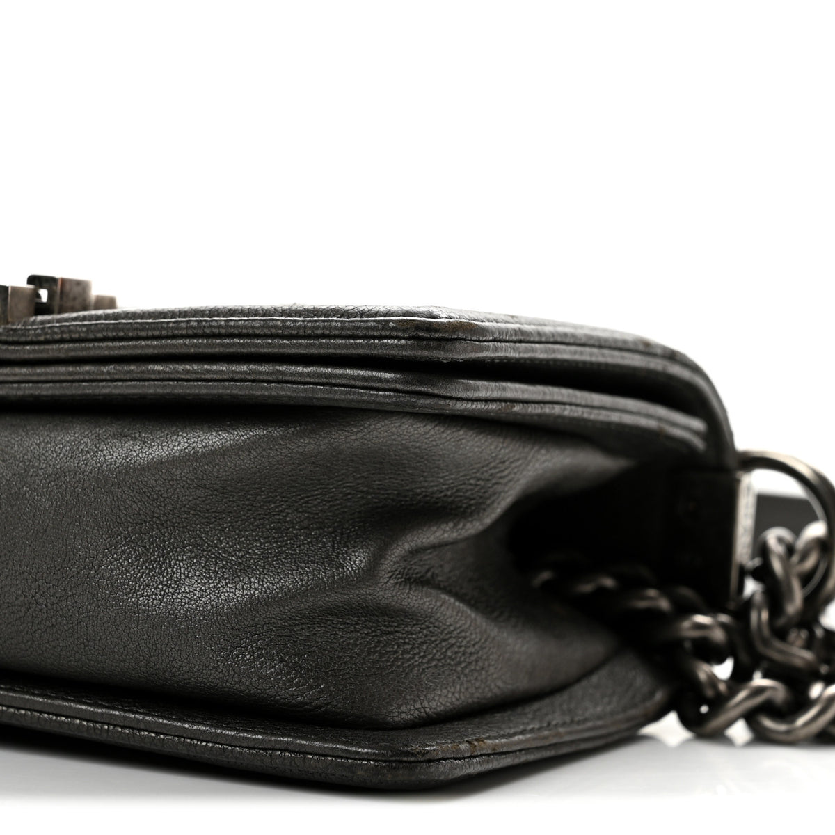 Goatskin Quilted Small Chain Mail Boy Flap Grey