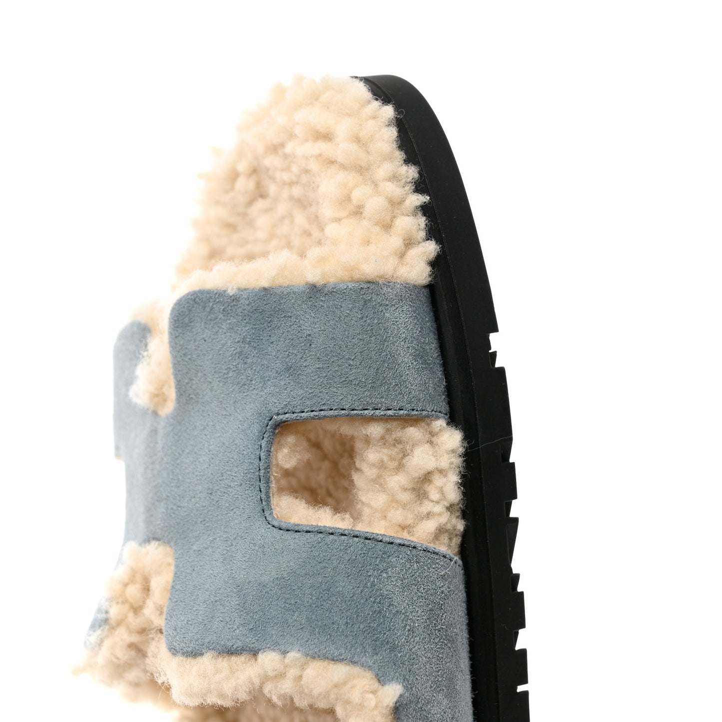 Suede Goatskin Woolskin Womens Chypre Sandals 38 Bleu Pinede Ecru