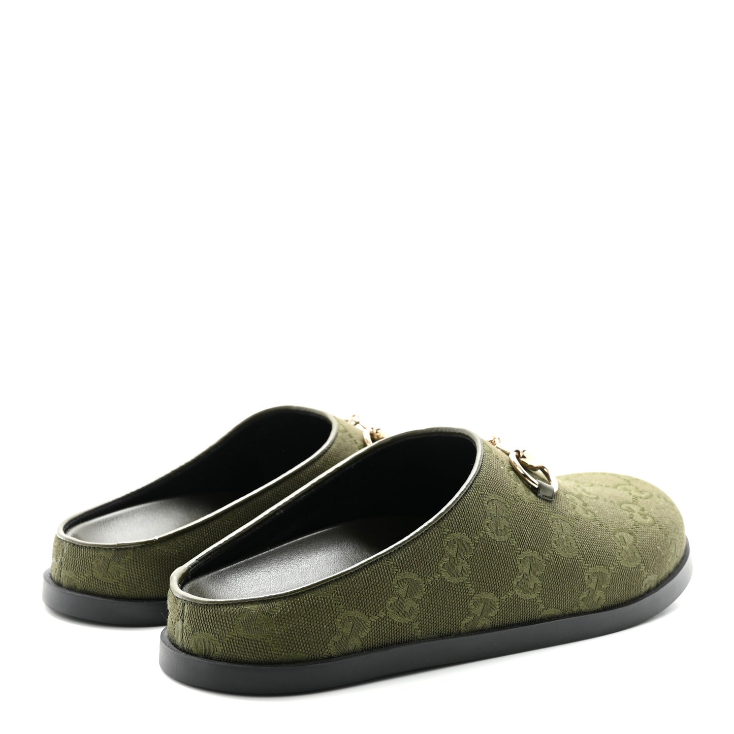 New Canvas Monogram GG Granada Kid Womens Horsebit Mules 36.5 Green