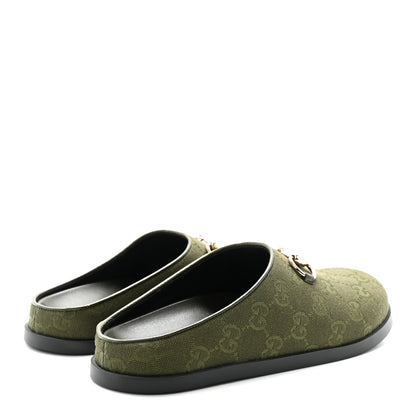 Gucci New Canvas Monogram GG Granada Kid Womens Horsebit Mules 36.5 Green 5 of 10