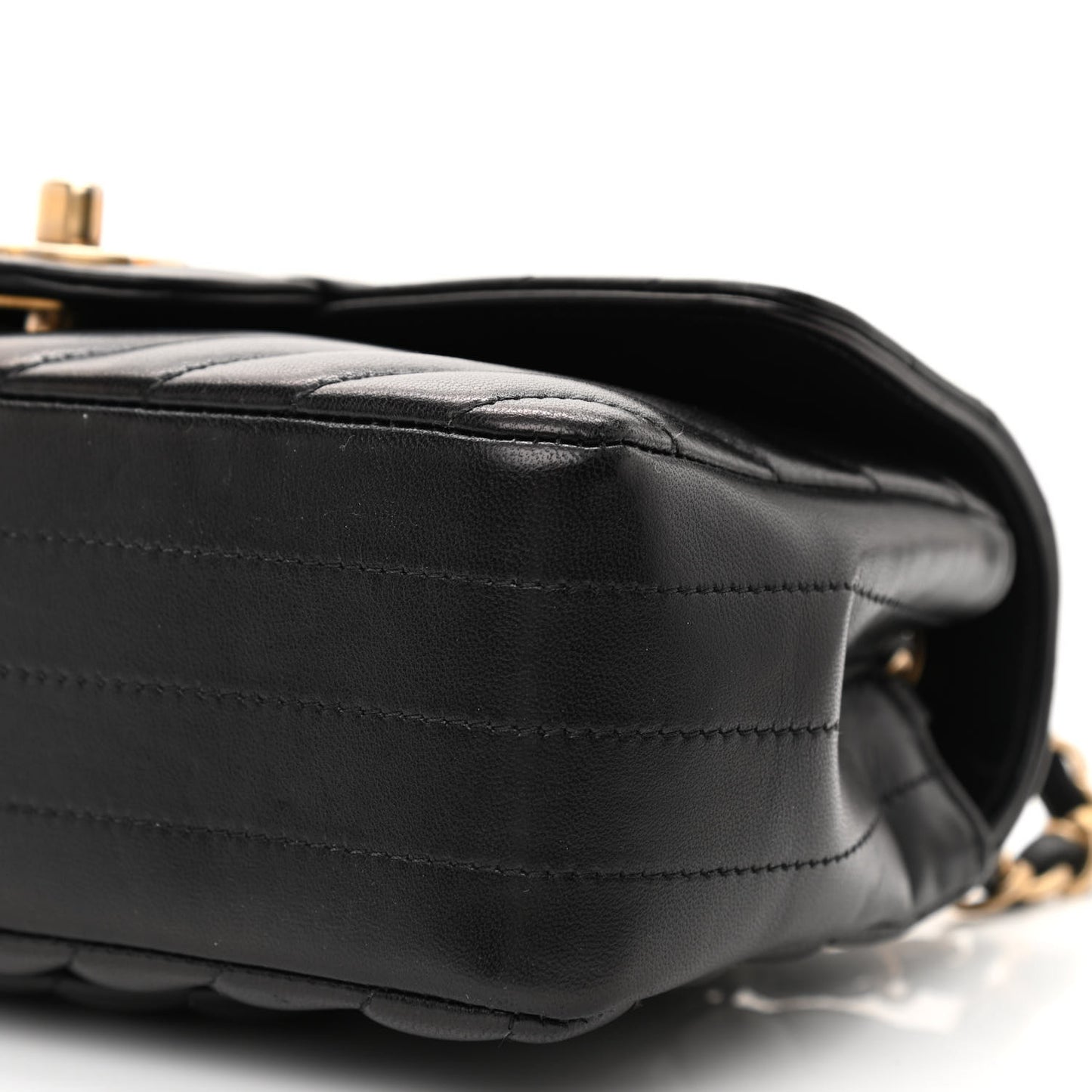 Lambskin Chevron Quilted Mini Rectangular Flap Black