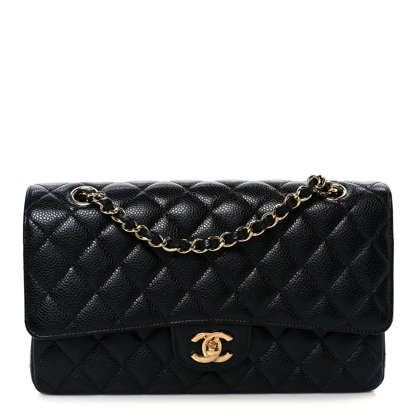 Caviar Quilted Medium Double Flap Black