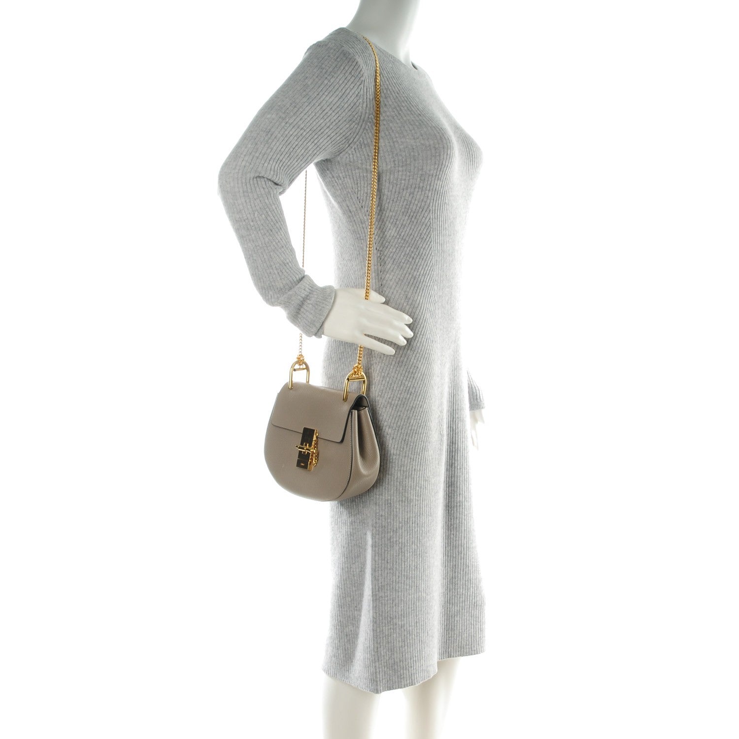 Chloe Grained Lambskin Mini Drew Shoulder Bag Motty Grey 2 of 7