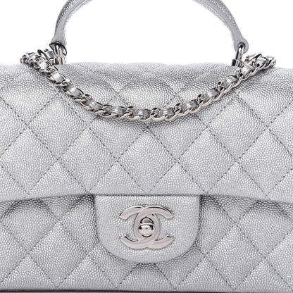 Chanel Metallic Caviar Quilted Mini Top Handle Rectangular Flap Silver 10 of 11
