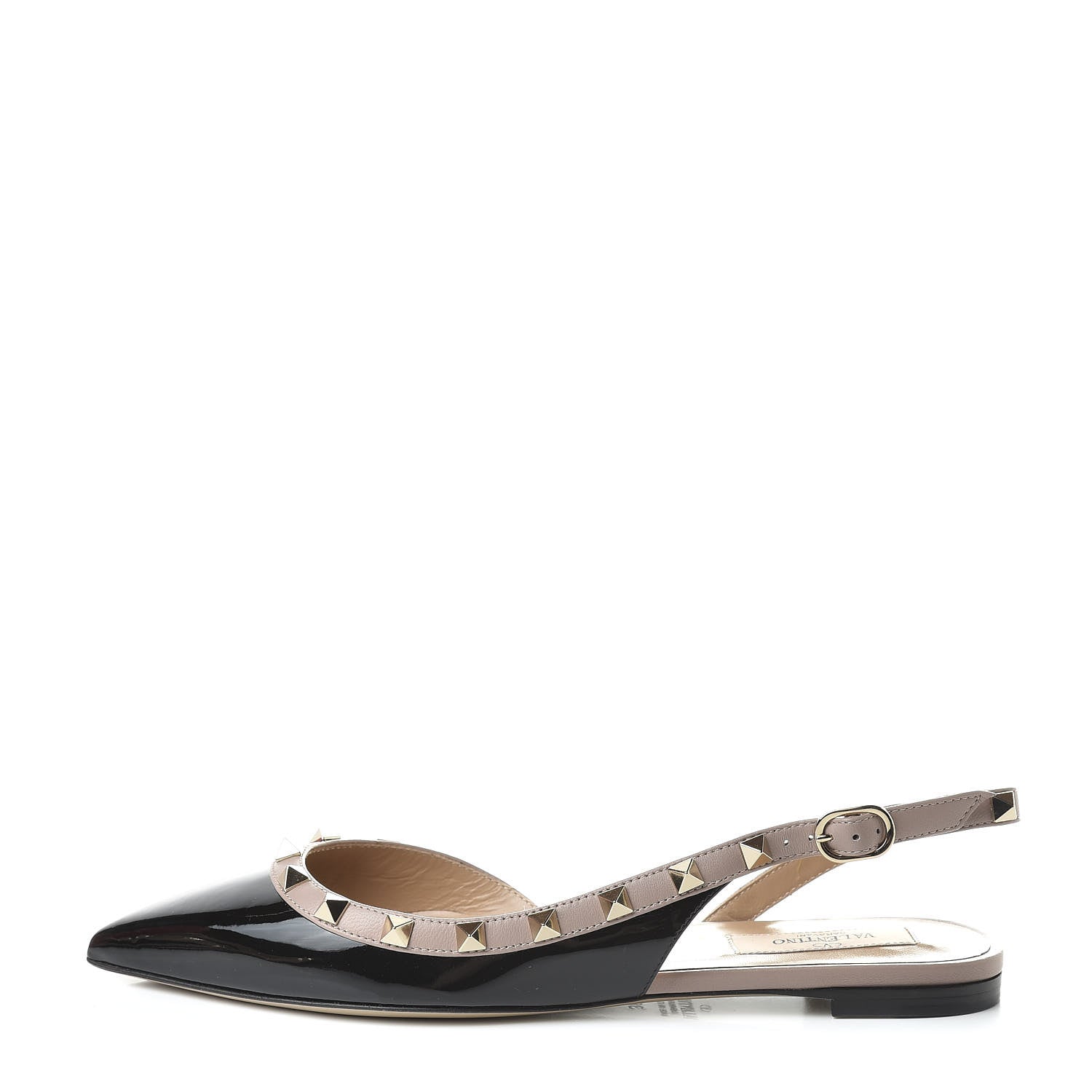 Valentino Garavani Patent Rockstud Slingback Flats 36 Black Poudre 1 of 9
