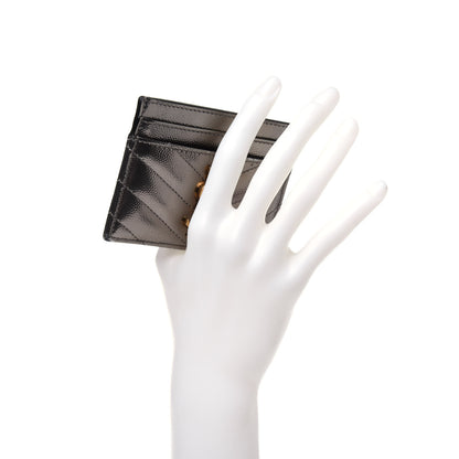 Saint Laurent Metallic Grain De Poudre Matelasse Chevron Monogram Credit Card Case Pimbo 2 of 14