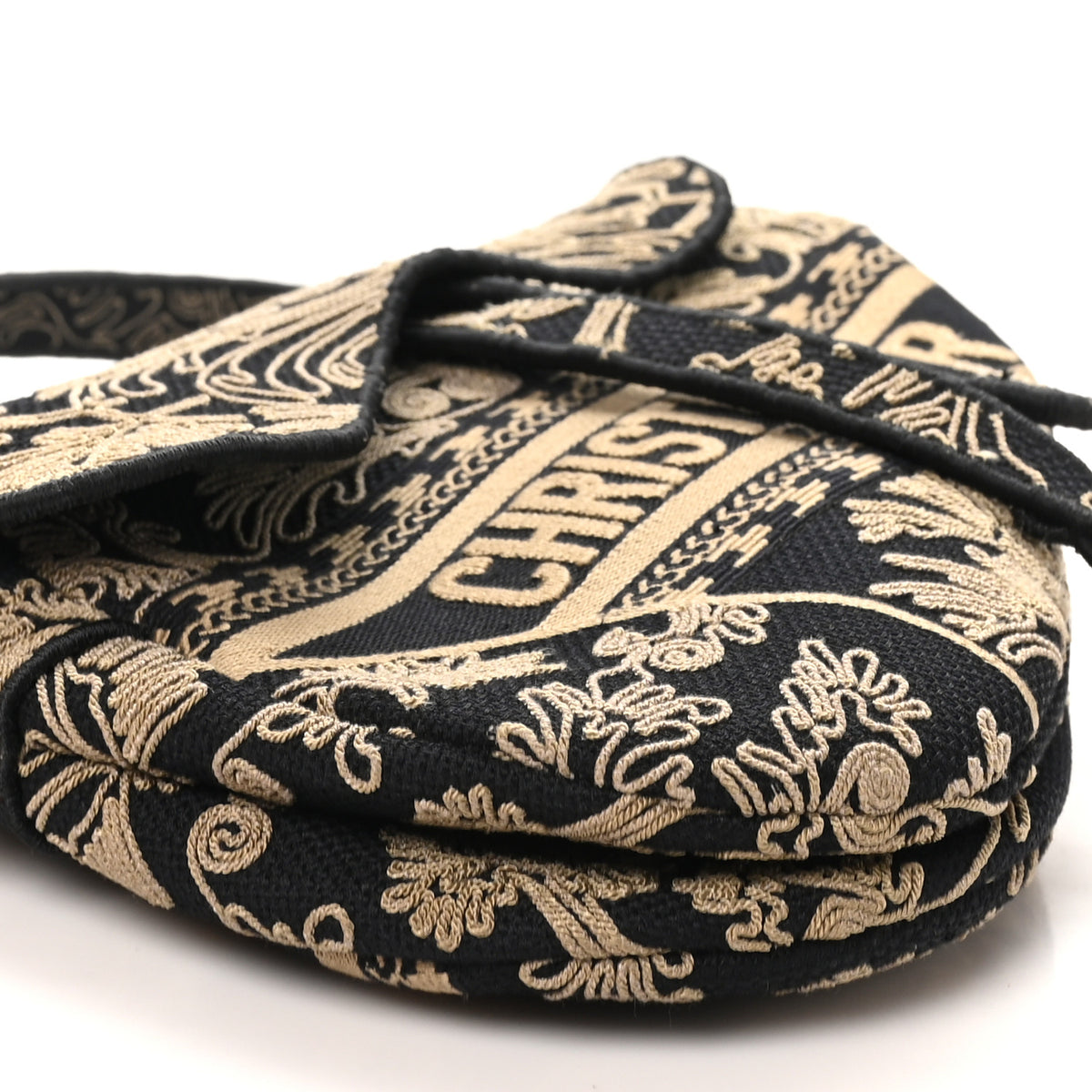 Canvas Embroidered Ornamental Cornely Saddle Bag Black Beige