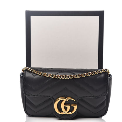 Gucci Calfskin Matelasse Super Mini GG Marmont Shoulder Bag Black 9 of 9