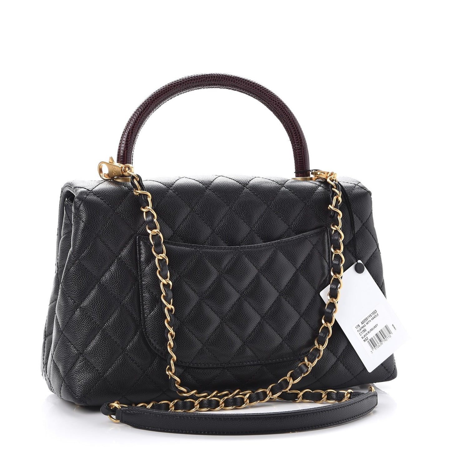 Caviar Lizard Quilted Small Coco Handle Flap Black