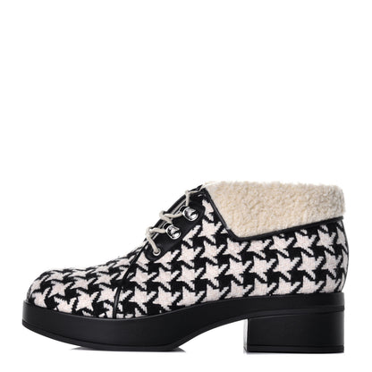 Gucci Optical Tweed Faux Shearling Houndstooth Victor Lace Up Ankle Boots 40 White Black 1 of 8